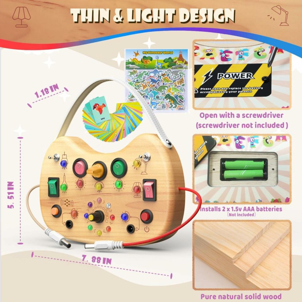 Busy Board For Toddlers 1-3  Wooden Montessori Busy Board With Led Light  Switch Board Activity Car Ride Travel Toys  1 2 3 One Year Old Girl Boy Christmas Birthday Gifts  |  Sorting & Stacking Toys All Toys Sorting & Stacking Toys