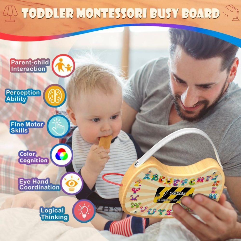 Busy Board For Toddlers 1-3  Wooden Montessori Busy Board With Led Light  Switch Board Activity Car Ride Travel Toys  1 2 3 One Year Old Girl Boy Christmas Birthday Gifts  |  Sorting & Stacking Toys All Toys Sorting & Stacking Toys