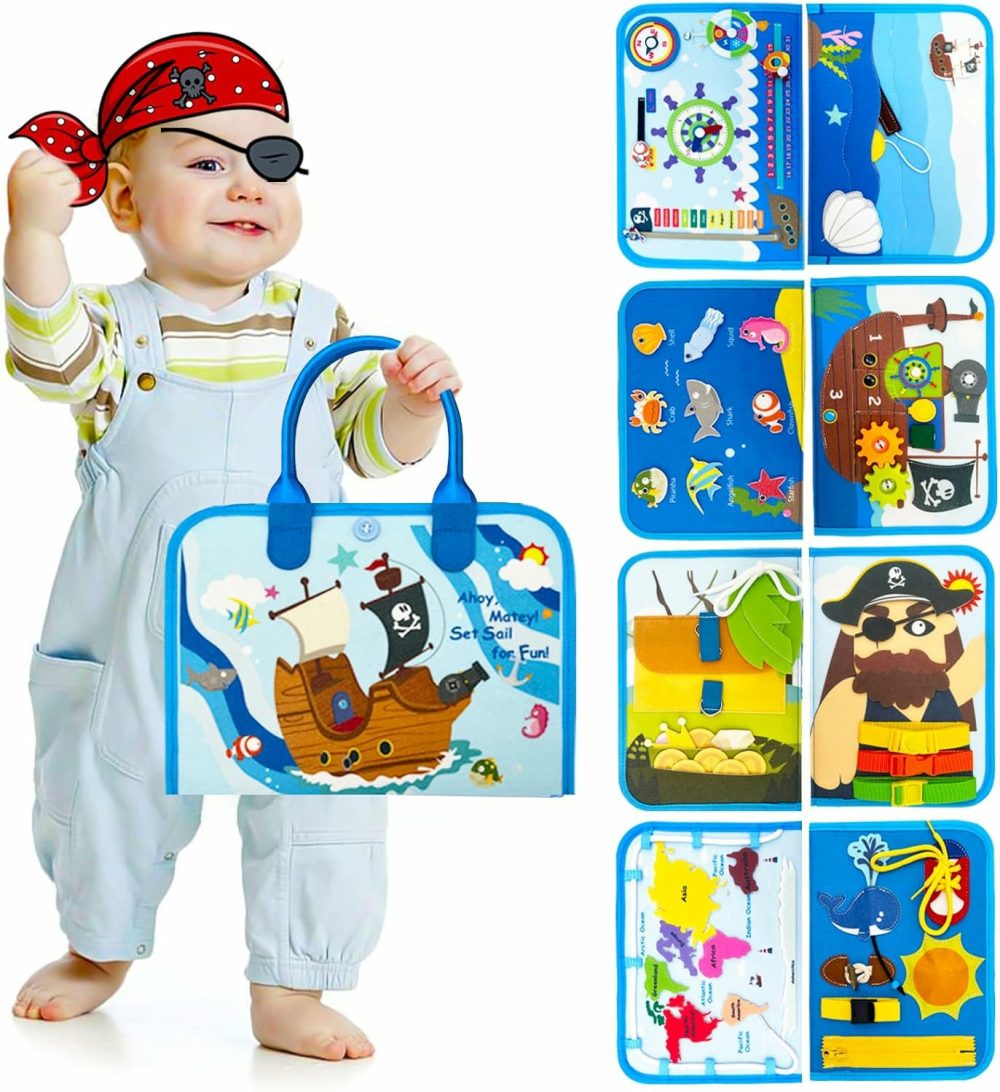 Busy Board For Toddlers 8 In 1 Montessori Toys For 2 Year Old Girl Boy Birthday Gift Preschool Learning Activities With Life Skill  Puzzles  Buzzer Toddler Travel Toys Pirate Toys  |  Sorting & Stacking Toys All Toys felt