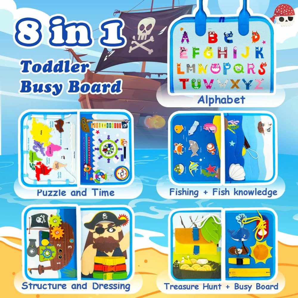 Busy Board For Toddlers 8 In 1 Montessori Toys For 2 Year Old Girl Boy Birthday Gift Preschool Learning Activities With Life Skill  Puzzles  Buzzer Toddler Travel Toys Pirate Toys  |  Sorting & Stacking Toys All Toys felt