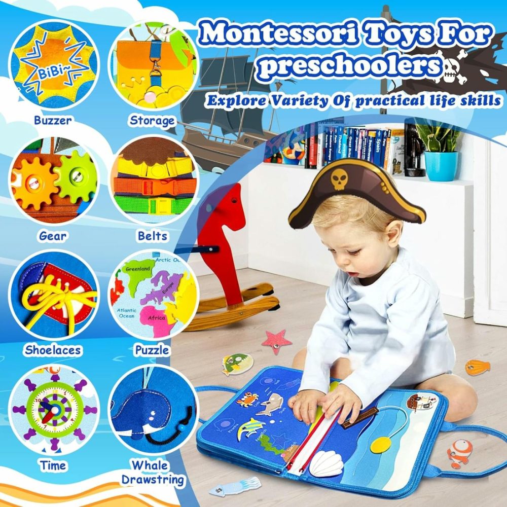 Busy Board For Toddlers 8 In 1 Montessori Toys For 2 Year Old Girl Boy Birthday Gift Preschool Learning Activities With Life Skill  Puzzles  Buzzer Toddler Travel Toys Pirate Toys  |  Sorting & Stacking Toys All Toys felt