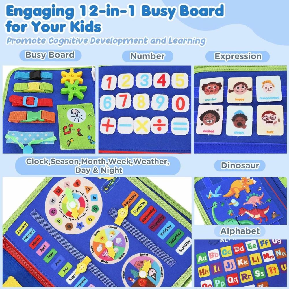 Busy Board For Toddlers  Montessori Toys Busy Book For 1 2 3 4 Year Old Toddlers Preschool Learning Activities With Alphabet Number  Animal Travel Toys Gifts For Plane Car Motor Skills  |  Sorting & Stacking Toys All Toys Blue-6p