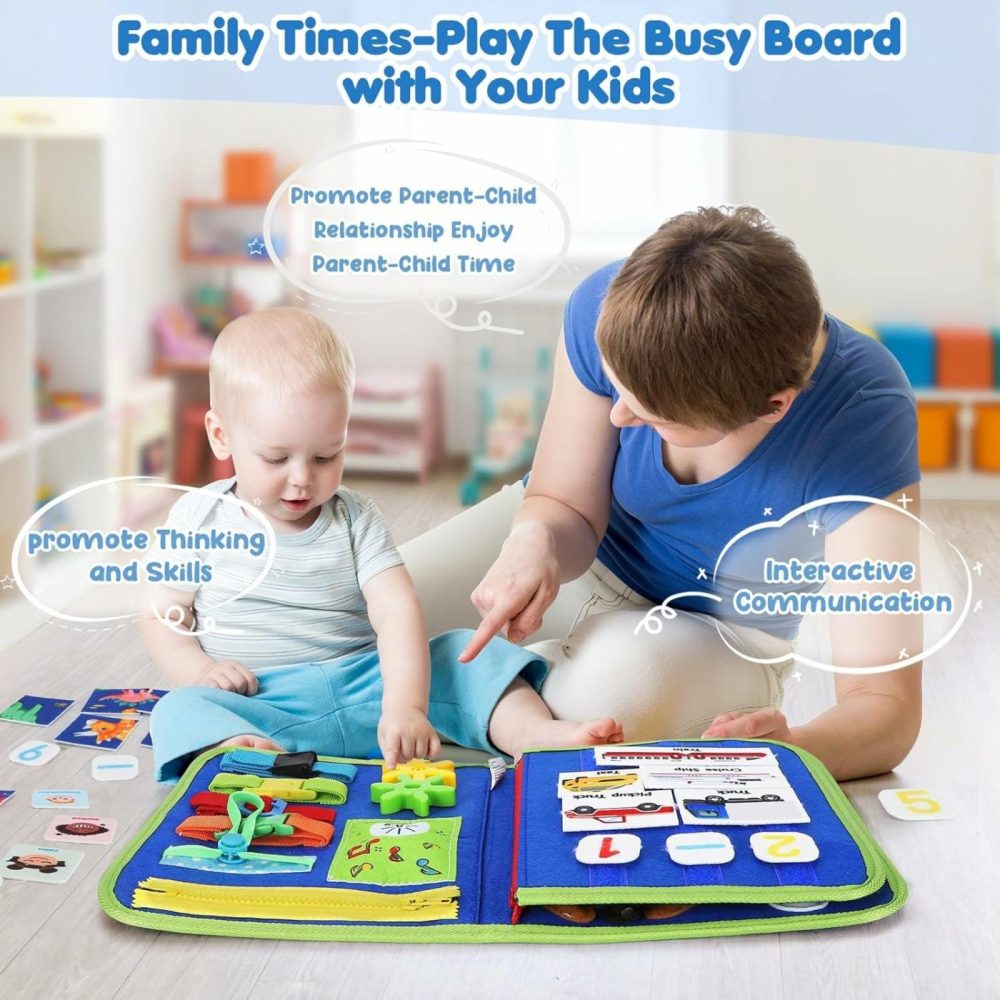 Busy Board For Toddlers  Montessori Toys Busy Book For 1 2 3 4 Year Old Toddlers Preschool Learning Activities With Alphabet Number  Animal Travel Toys Gifts For Plane Car Motor Skills  |  Sorting & Stacking Toys All Toys Blue-6p