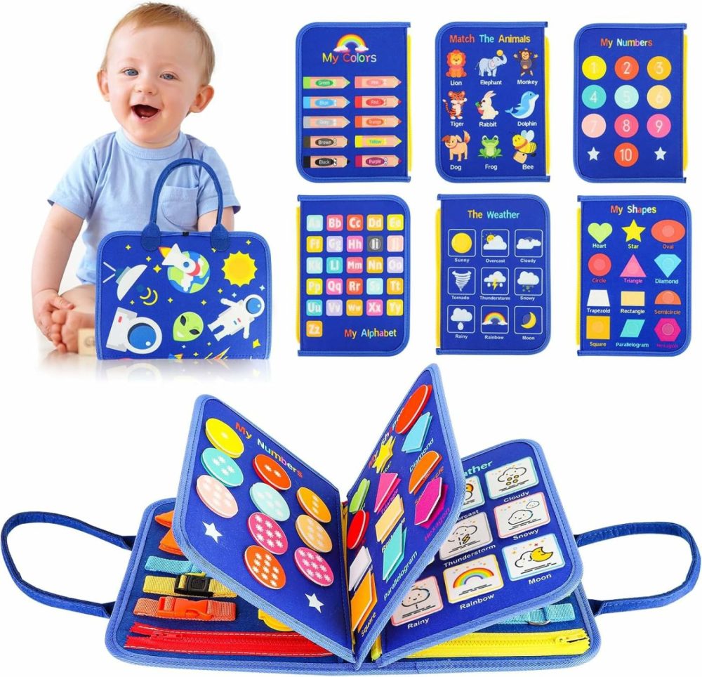 Busy Board For Toddlers Montessori Toys For 2 Years Old Girl Birthday Gift  7 In 1 Preschool Learning Activities Toddler Travel Toys (B-Spaceman-  8 Pages)  |  Sorting & Stacking Toys All Toys Sorting & Stacking Toys