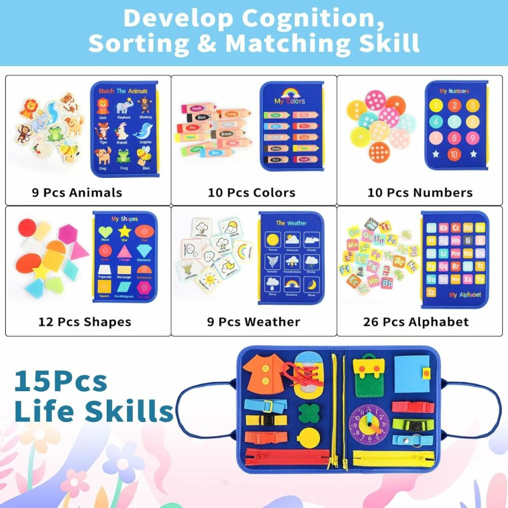 Busy Board For Toddlers Montessori Toys For 2 Years Old Girl Birthday Gift  7 In 1 Preschool Learning Activities Toddler Travel Toys (B-Spaceman-  8 Pages)  |  Sorting & Stacking Toys All Toys Sorting & Stacking Toys