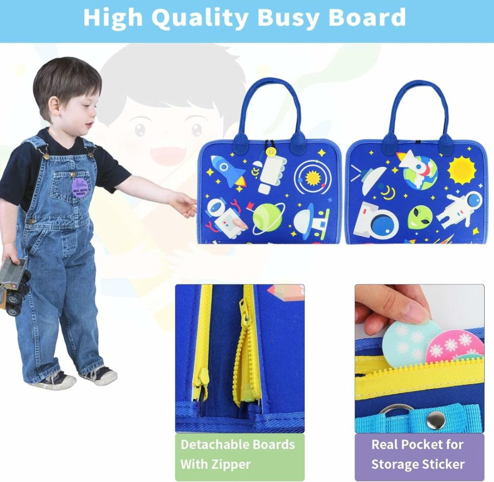 Busy Board For Toddlers Montessori Toys For 2 Years Old Girl Birthday Gift  7 In 1 Preschool Learning Activities Toddler Travel Toys (B-Spaceman-  8 Pages)  |  Sorting & Stacking Toys All Toys Sorting & Stacking Toys