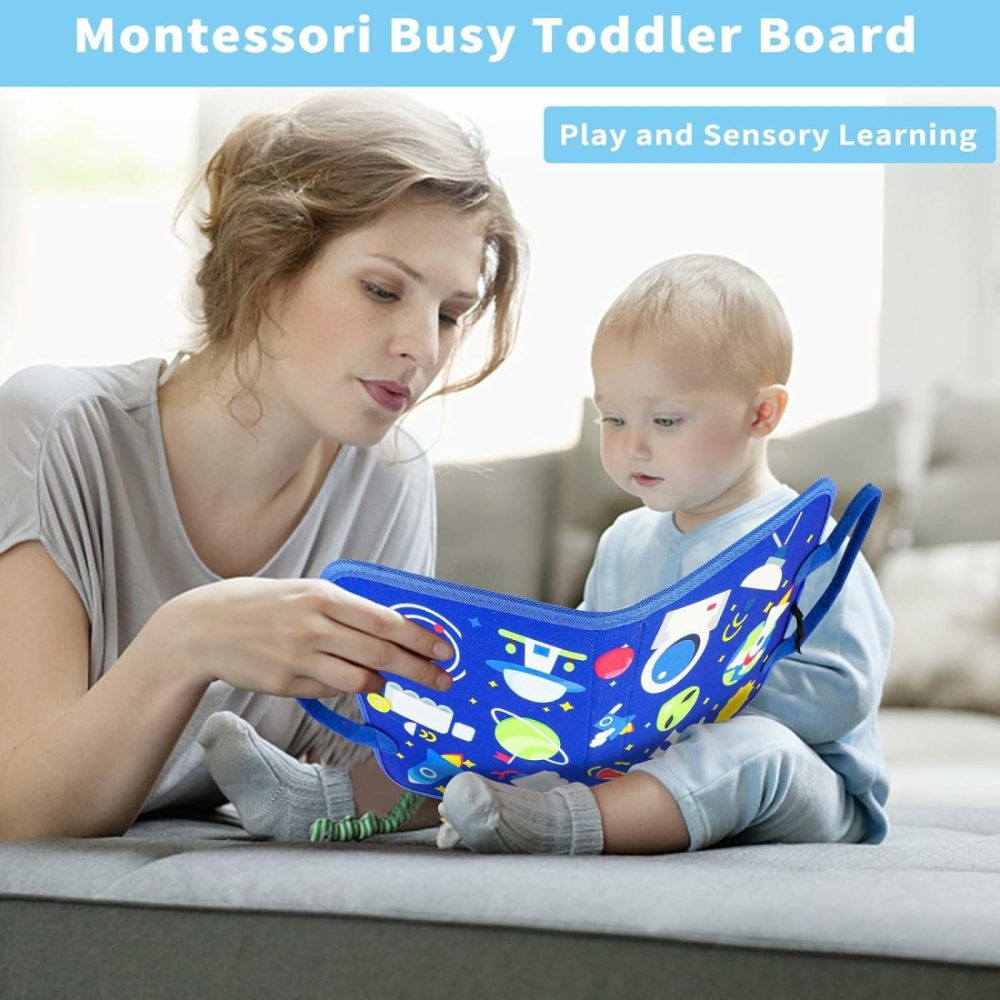 Busy Board For Toddlers Montessori Toys For 2 Years Old Girl Birthday Gift  7 In 1 Preschool Learning Activities Toddler Travel Toys (B-Spaceman-  8 Pages)  |  Sorting & Stacking Toys All Toys Sorting & Stacking Toys