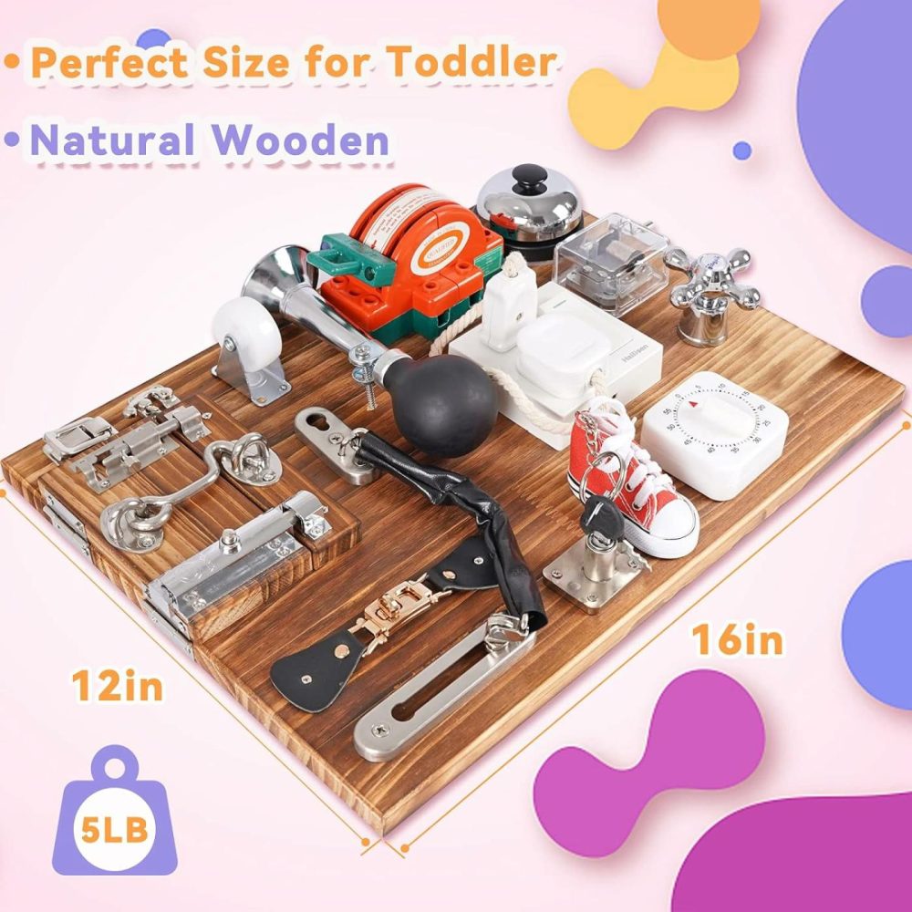 Busy Board For Toddlers Wooden Montessori Toys,Travel Toy Sensory Board Activity Board For Fine Motor Skills  Educational Learning Toy For 3 Year Old Boys & Girls With Locks,Latches,Keys  Music Board  |  Sorting & Stacking Toys All Toys Sorting & Stacking Toys