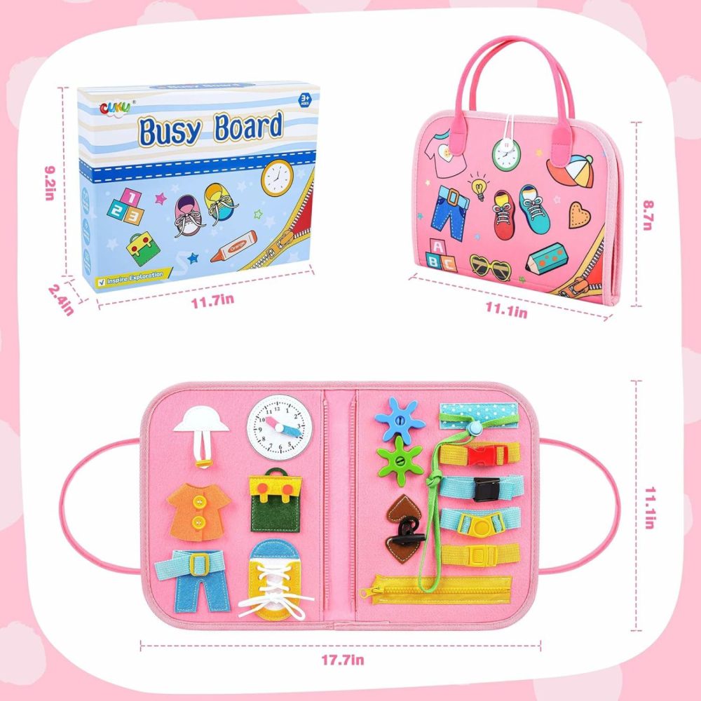 Busy Board Montessori Toy – Toddler Busy Board For 1 2 3 4 Year Old,Montessori Toys Busy Book Fine Basic Dress Motor Skills – Travel Toys For Travel Car Airplane  Ideal Gift For Boys And Girls  |  Sorting & Stacking Toys All Toys Pink