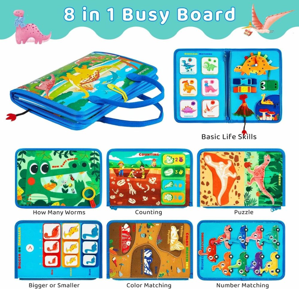 Busy Board Montessori Toys For 3 4 Year Old Boys & Girls Birthday Gifts  Educational Activity Sensory Board Preschool Learning Toys For Toddlers  Travel Toys For Airplane Car (Dinosaur)  |  Sorting & Stacking Toys All Toys Sorting & Stacking Toys