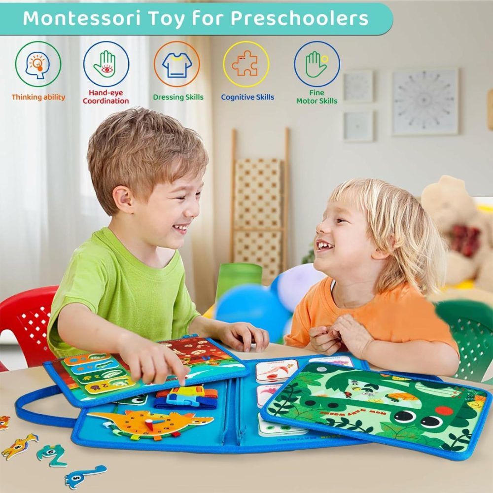 Busy Board Montessori Toys For 3 4 Year Old Boys & Girls Birthday Gifts  Educational Activity Sensory Board Preschool Learning Toys For Toddlers  Travel Toys For Airplane Car (Dinosaur)  |  Sorting & Stacking Toys All Toys Sorting & Stacking Toys