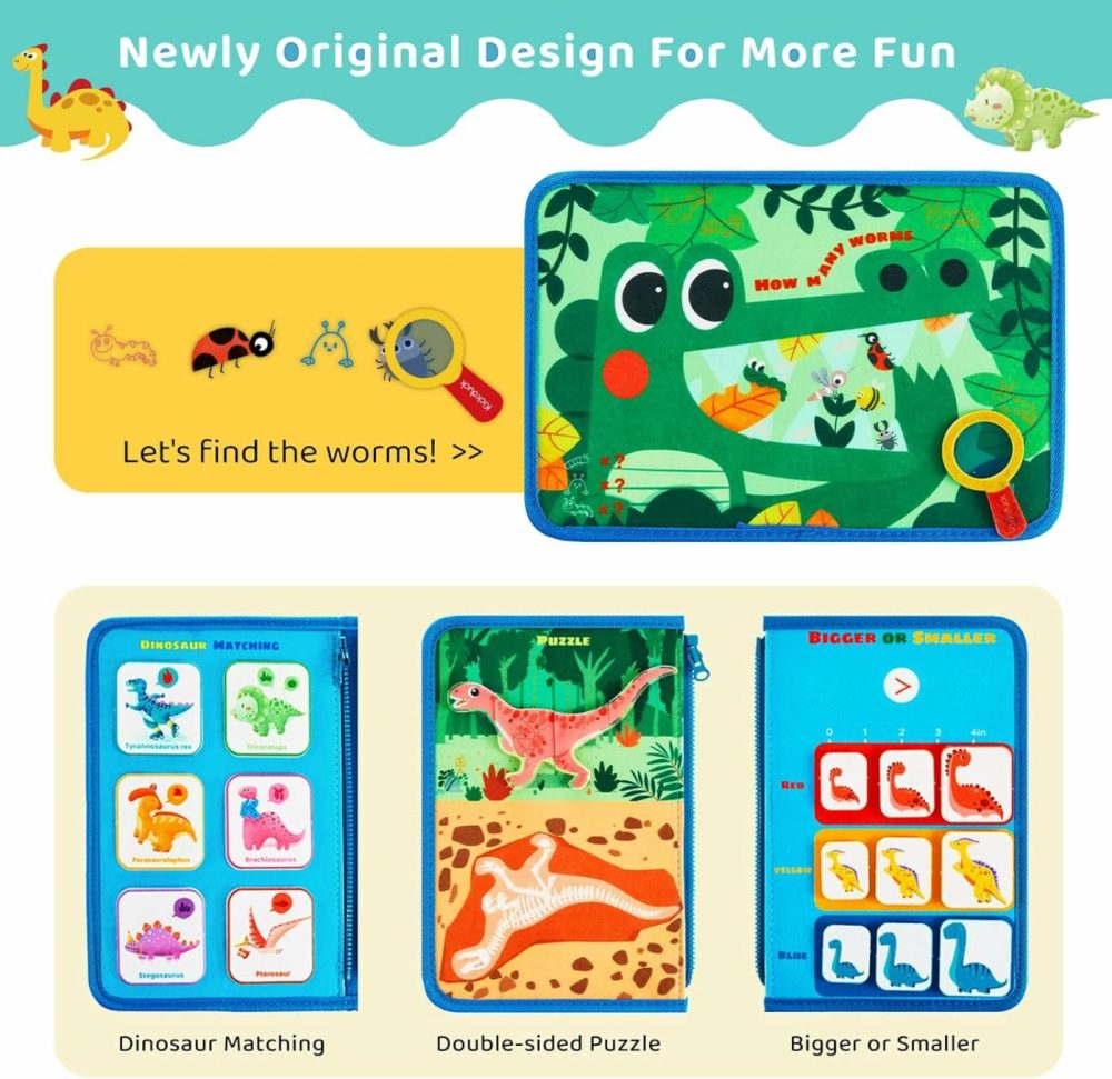 Busy Board Montessori Toys For 3 4 Year Old Boys & Girls Birthday Gifts  Educational Activity Sensory Board Preschool Learning Toys For Toddlers  Travel Toys For Airplane Car (Dinosaur)  |  Sorting & Stacking Toys All Toys Sorting & Stacking Toys