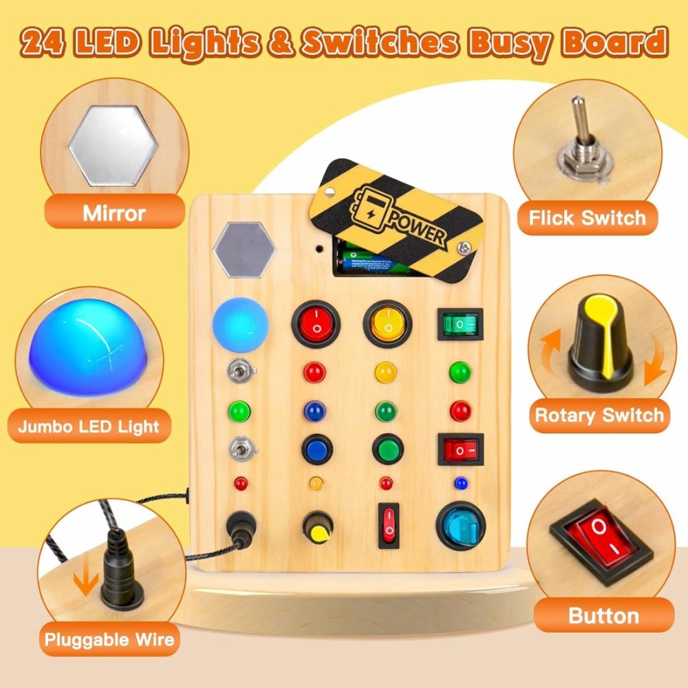 Busy Board Montessori Toys For Toddler  Wooden Sensory Board Switch Toy With Shape Sorter Led Light Up Toys Educational Plane Travel Activity For 1-6 Year Old Girls & Boys  |  Sorting & Stacking Toys All Toys Sorting & Stacking Toys