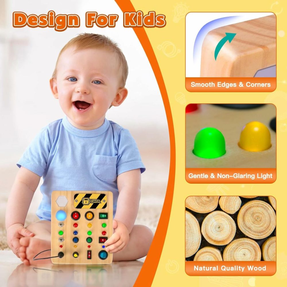 Busy Board Montessori Toys For Toddler  Wooden Sensory Board Switch Toy With Shape Sorter Led Light Up Toys Educational Plane Travel Activity For 1-6 Year Old Girls & Boys  |  Sorting & Stacking Toys All Toys Sorting & Stacking Toys