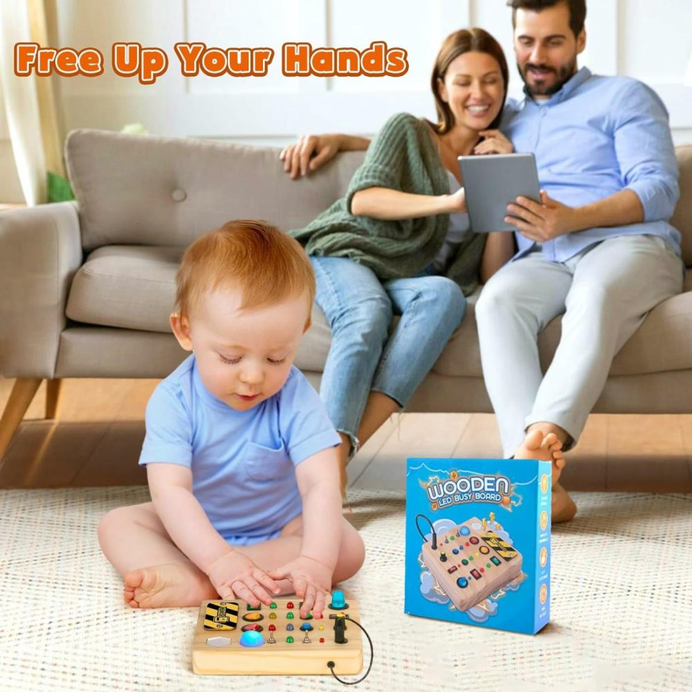 Busy Board Montessori Toys For Toddler  Wooden Sensory Board Switch Toy With Shape Sorter Led Light Up Toys Educational Plane Travel Activity For 1-6 Year Old Girls & Boys  |  Sorting & Stacking Toys All Toys Sorting & Stacking Toys