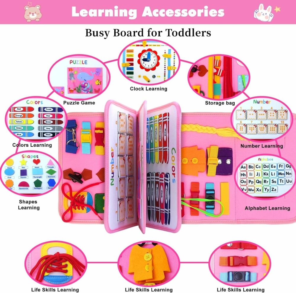 Busy Board Montessori Toys For Toddlers 1 2 3 4 Year Old  Educational Activity Sensory Board Preschool Learning Fine Motor Skills Toys  Busy Book Backpack Travel Toys For Plane Car  |  Sorting & Stacking Toys All Toys Sorting & Stacking Toys