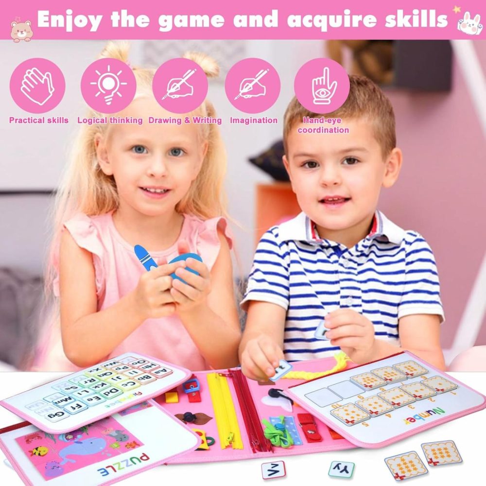 Busy Board Montessori Toys For Toddlers 1 2 3 4 Year Old  Educational Activity Sensory Board Preschool Learning Fine Motor Skills Toys  Busy Book Backpack Travel Toys For Plane Car  |  Sorting & Stacking Toys All Toys Sorting & Stacking Toys