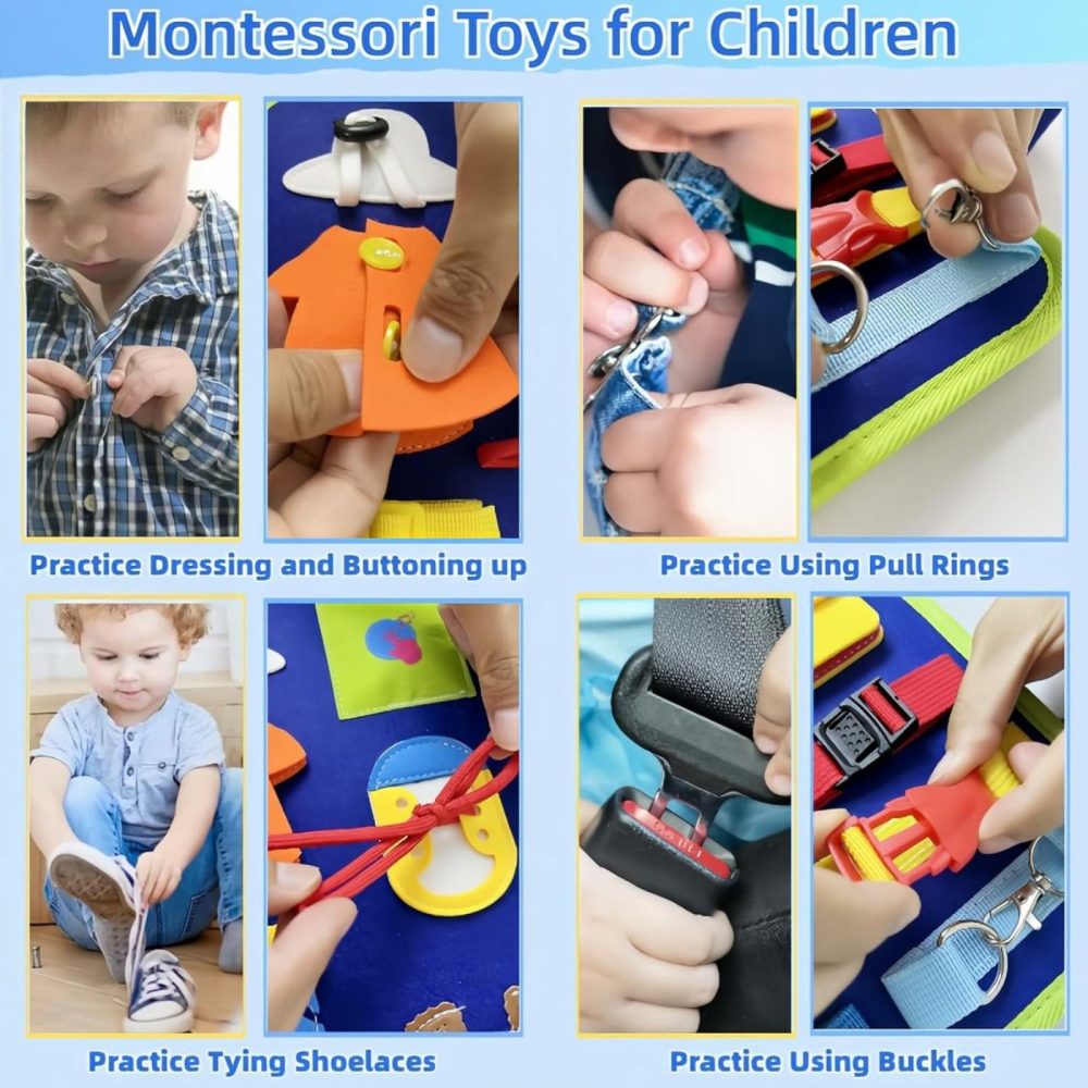 Busy Board Montessori Toys For Toddlers,10 Pages Montessori Toys Busy Book For 1 2 3 4 Year Old,Preschool Learning Fine Motor Skills Toys,Christmas/Birthday/Travel Toy Gift For Boys And Girls(Blue)  |  Sorting & Stacking Toys All Toys Blue