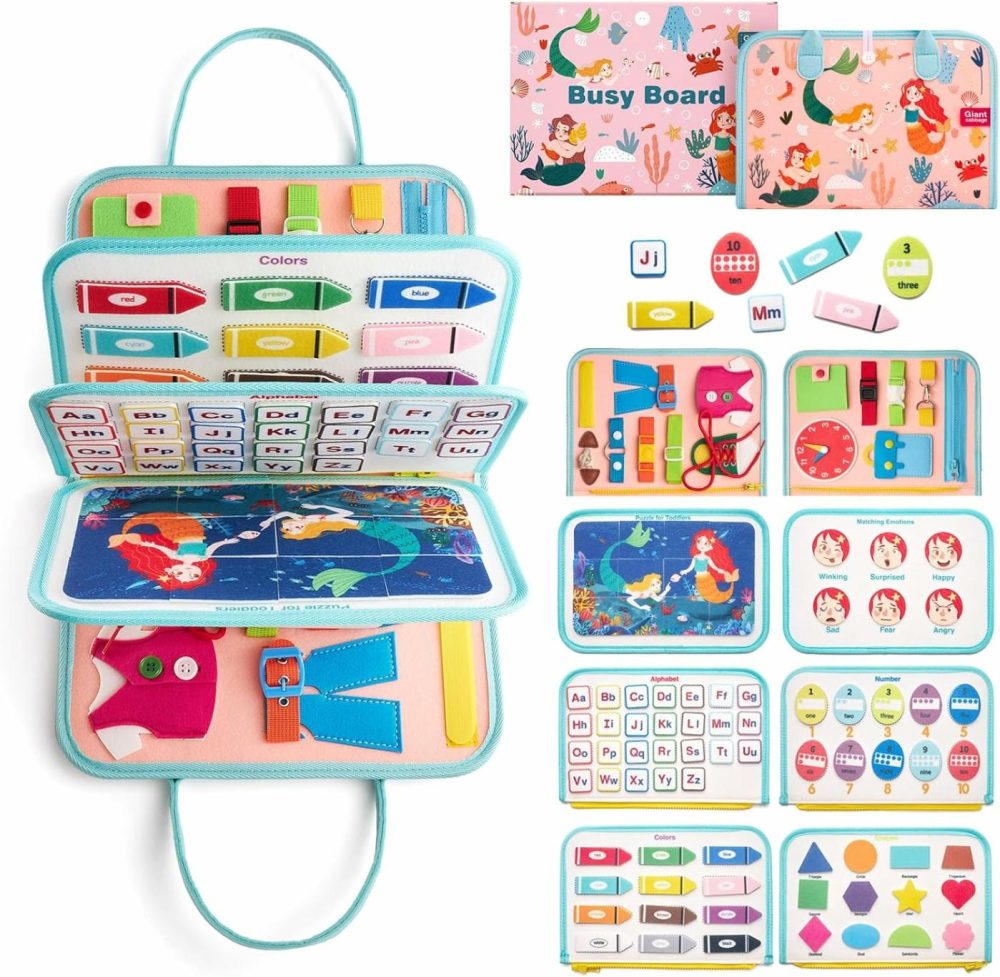 Busy Board Sensory Toys For Toddlers 1 2 3 4  Toddler Travel Activities Educational Toys  Montessori Toys For 2 3 4 Year Old Girls Gift  Mermaid  |  Sorting & Stacking Toys All Toys Sorting & Stacking Toys