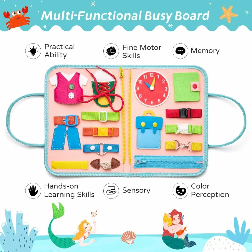 Busy Board Sensory Toys For Toddlers 1 2 3 4  Toddler Travel Activities Educational Toys  Montessori Toys For 2 3 4 Year Old Girls Gift  Mermaid  |  Sorting & Stacking Toys All Toys Sorting & Stacking Toys