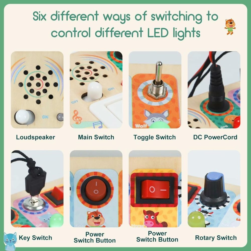 Busy Board Toys For Toddlers  Montessori Toys With 6 Led Light Switch For 1 Year Old  Wooden Piano Busy Board For Toddlers 1-3  Educational Activity Toys & Gifts For 1 2 3 Year Old (Busy Board)  |  Electronic Early Development Toys All Toys Busy Board