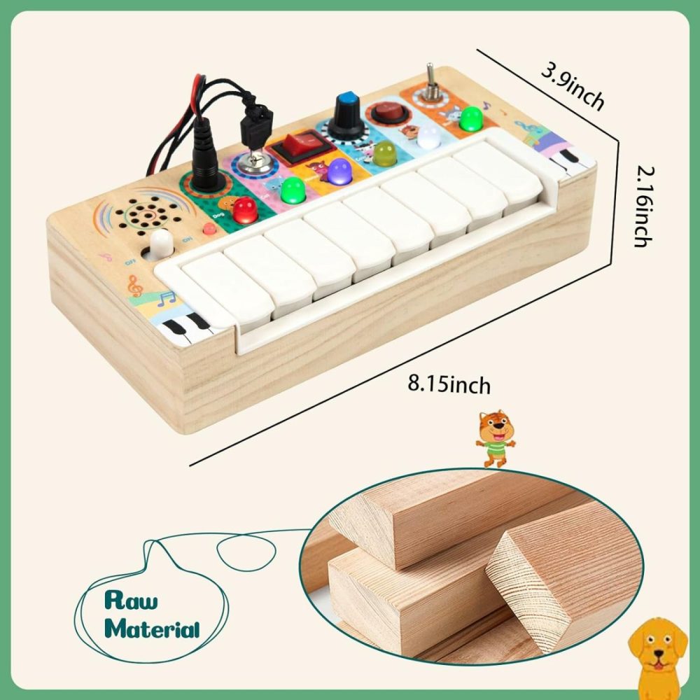 Busy Board Toys For Toddlers  Montessori Toys With 6 Led Light Switch For 1 Year Old  Wooden Piano Busy Board For Toddlers 1-3  Educational Activity Toys & Gifts For 1 2 3 Year Old (Busy Board)  |  Electronic Early Development Toys All Toys Busy Board