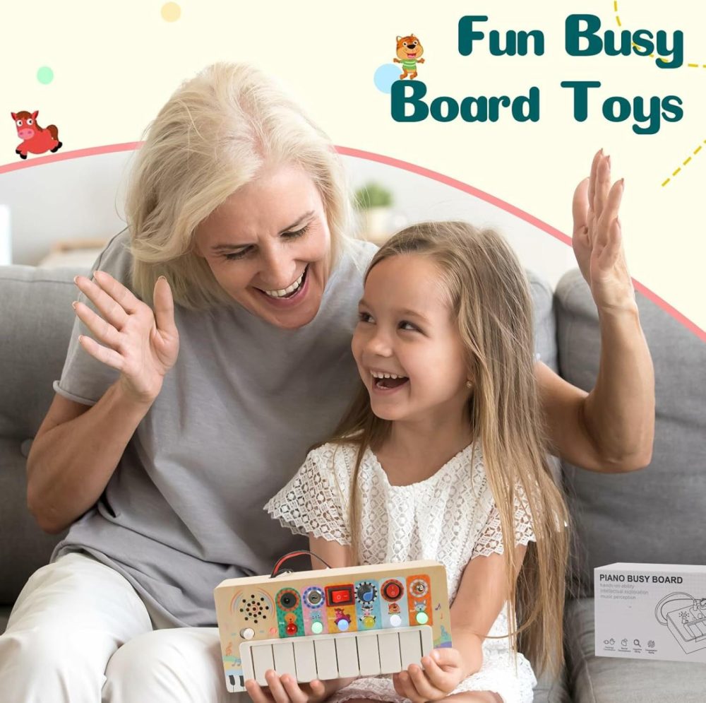 Busy Board Toys For Toddlers  Montessori Toys With 6 Led Light Switch For 1 Year Old  Wooden Piano Busy Board For Toddlers 1-3  Educational Activity Toys & Gifts For 1 2 3 Year Old (Busy Board)  |  Electronic Early Development Toys All Toys Busy Board