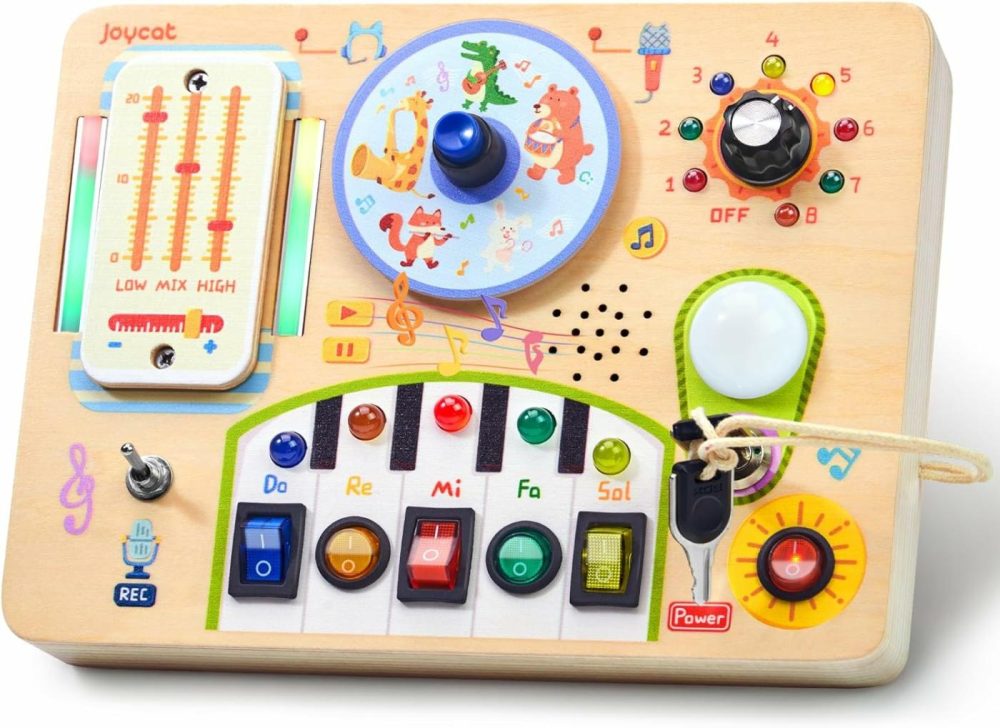 Busy Board With Led Light  Montessori Toys For 1 2 3 4 Year Old Boys And Girls  Wooden Sensory Toys With Music  Light Switch Board For Toddlers Gift (Yellow)  |  Sorting & Stacking Toys All Toys Sorting & Stacking Toys