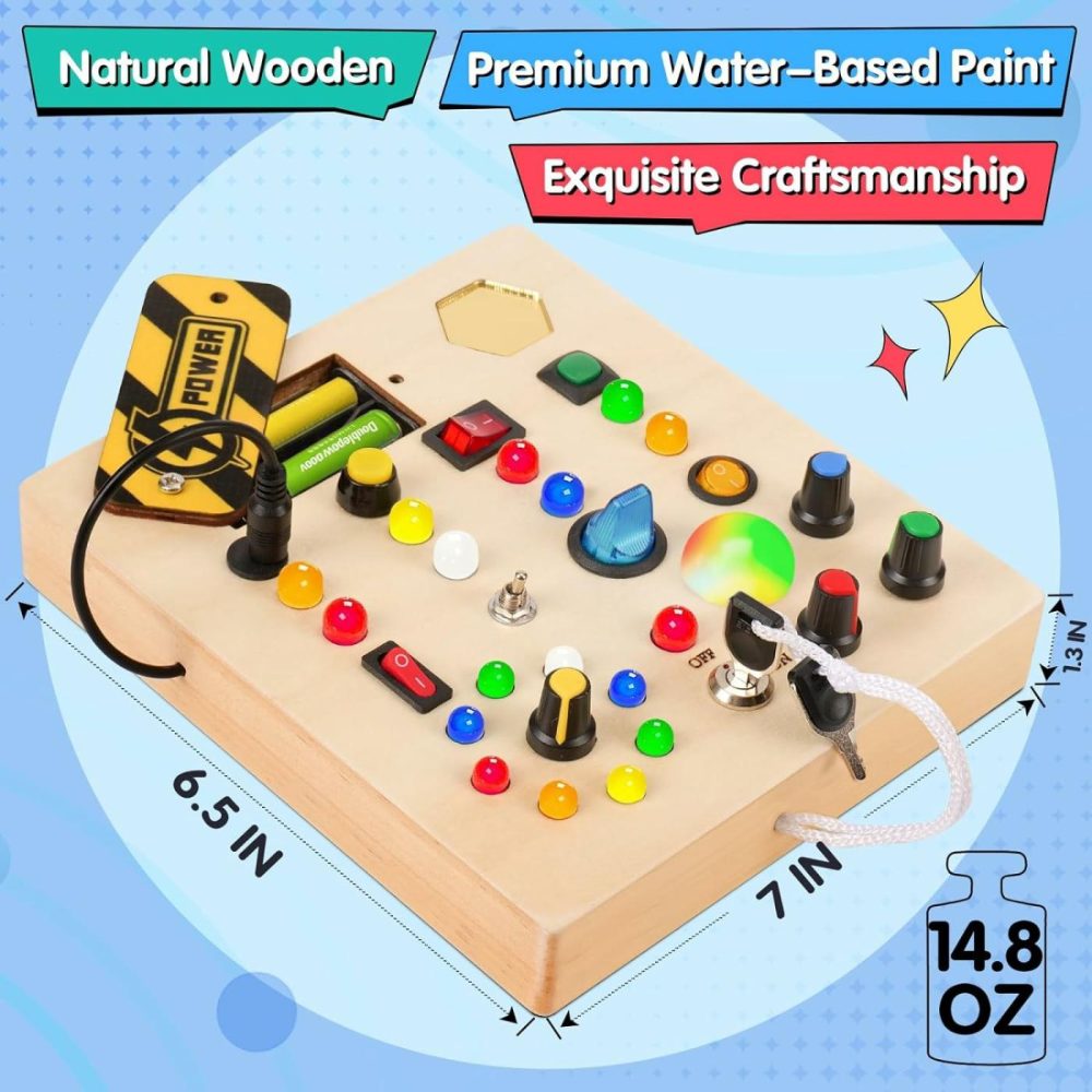 Busy Board With Led Light,Montessori Toys With Toggle Switch,Travel Toys And Wooden Toy For Educational Toddler Activities For 1 2 3 4 Year Old Boys & Girls (Yellow-Square)  |  Sorting & Stacking Toys All Toys Sorting & Stacking Toys