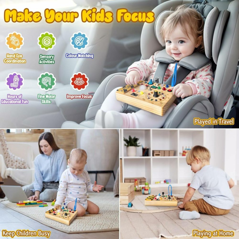 Busy Board,Montessori Toys For 1-3 Years Old  Wooden Toddler Toys  Sensory Travel Toys  Ideal Gift For 1+ Year Old Boys (Busy Board Plus V2)  |  Early Development & Activity Toys All Toys Early Development & Activity Toys