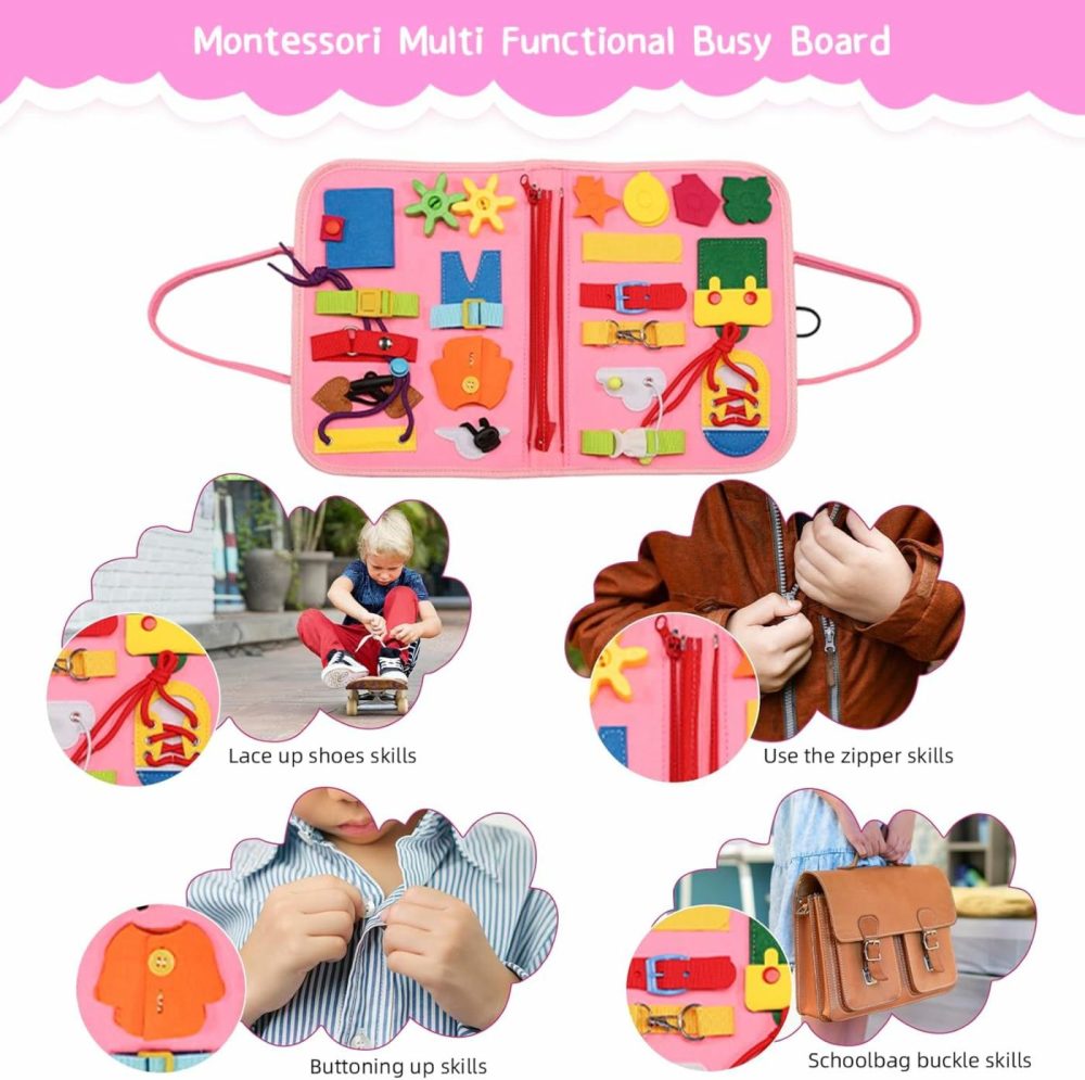 Busy Book For 1 2 3 4 Year Old Boy & Girl Birthday Gifts  Montessori Busy Board As Travel Toys Preschool Leaning  Quiet Book For Toddler Activities Learning Fine Motor Skills  Mermaids Pink  |  Sorting & Stacking Toys All Toys Pink