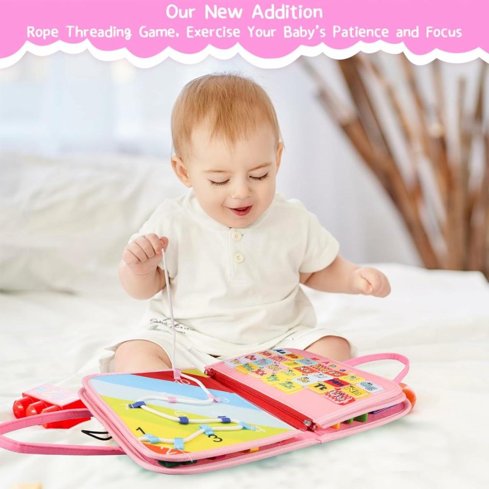 Busy Book For 1 2 3 4 Year Old Boy & Girl Birthday Gifts  Montessori Busy Board As Travel Toys Preschool Leaning  Quiet Book For Toddler Activities Learning Fine Motor Skills  Mermaids Pink  |  Sorting & Stacking Toys All Toys Pink