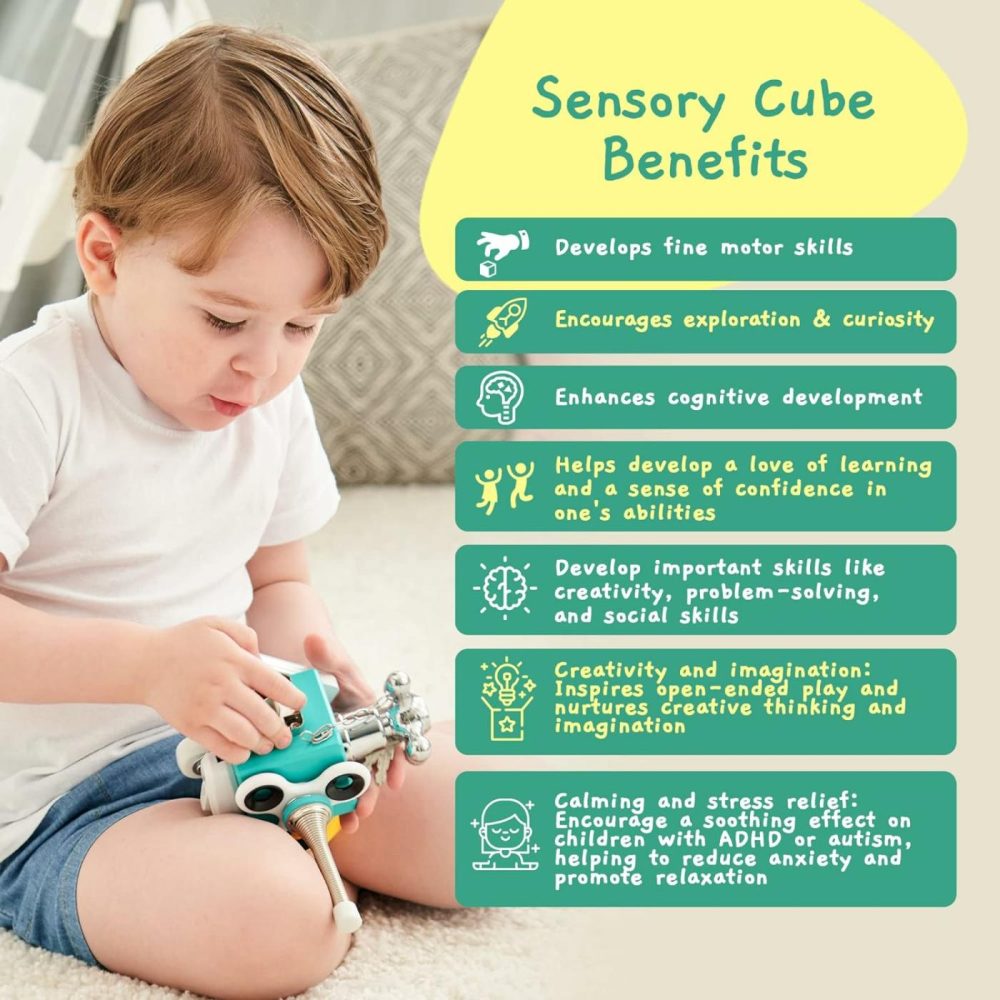 Busy Cube Sensory Toys For Toddlers Is A Handmade Montessori Fidget Cube – Wooden Busy Board Activity Cube Travel Toy For Children With Autism & Adhd 1 2 3  |  Activity Cubes Activity Cubes Activity Cubes