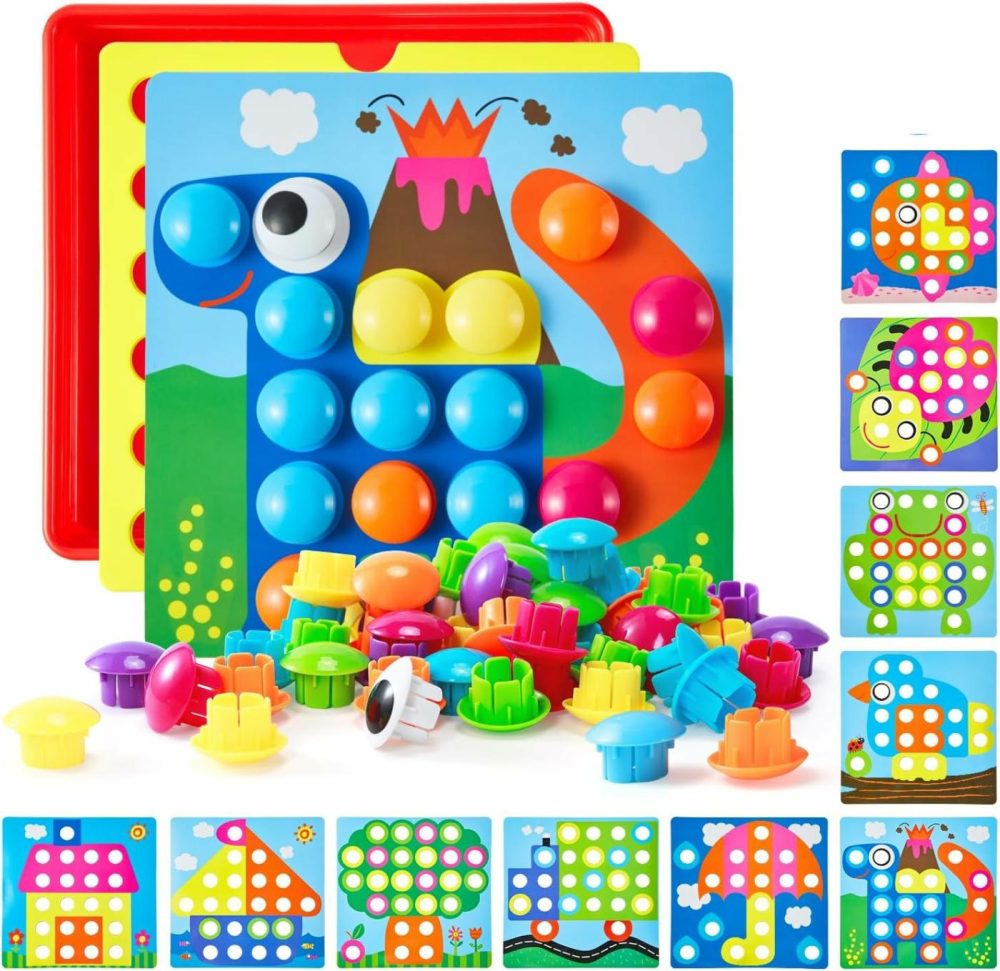 Button Art Toys For Toddlers  Color Matching Mosaic Pegboard  Early Learning Educational Toys For 3  4  5  6 Year Old Kids Boys And Girls Christmas Gifts  10 Pictures And 58 Buttons  |  Mosaics All Toys Mosaics