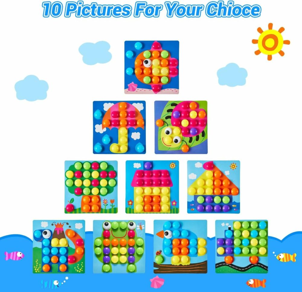 Button Art Toys For Toddlers  Color Matching Mosaic Pegboard  Early Learning Educational Toys For 3  4  5  6 Year Old Kids Boys And Girls Christmas Gifts  10 Pictures And 58 Buttons  |  Mosaics All Toys Mosaics