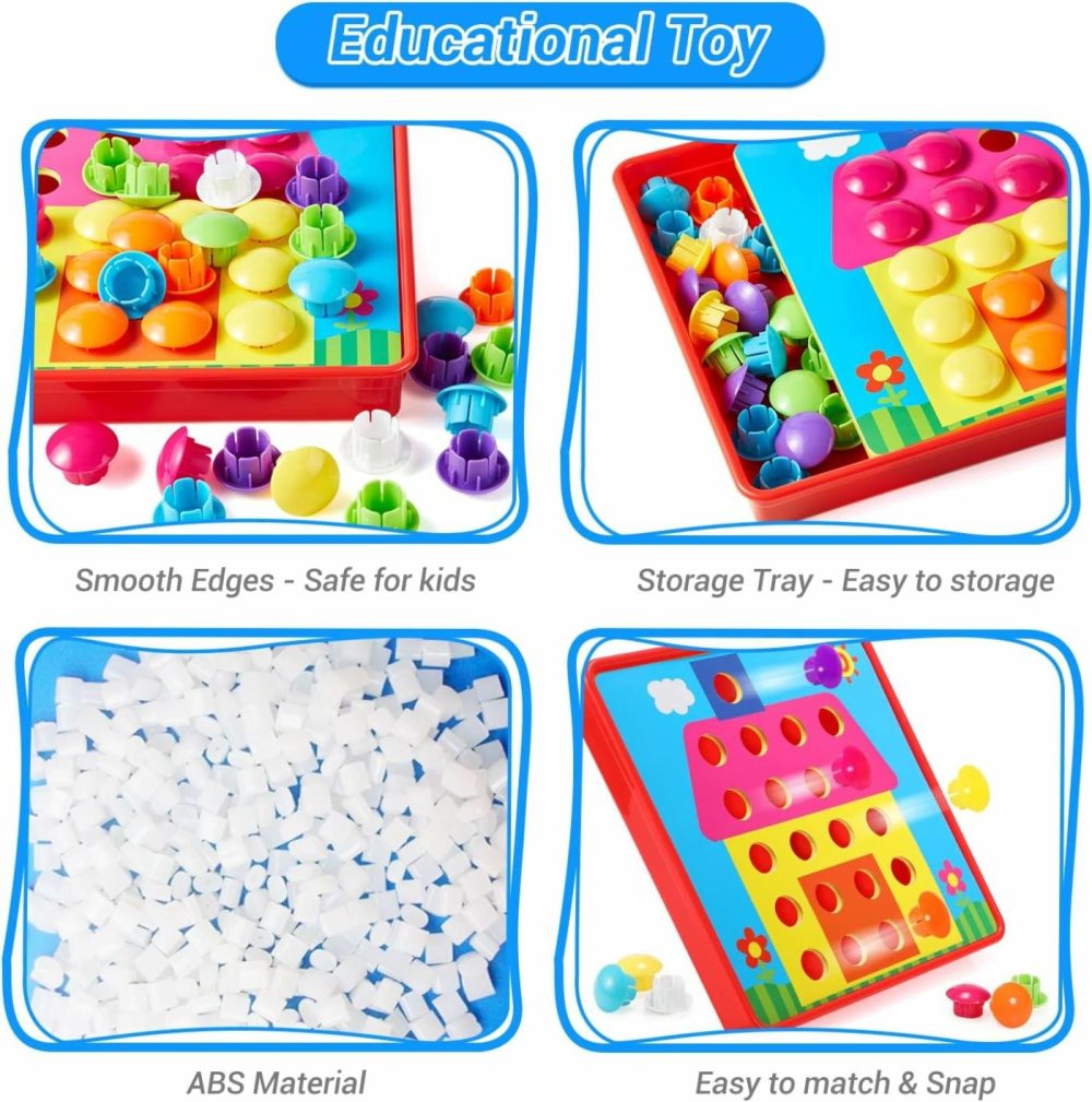 Button Art Toys For Toddlers  Color Matching Mosaic Pegboard  Early Learning Educational Toys For 3  4  5  6 Year Old Kids Boys And Girls Christmas Gifts  10 Pictures And 58 Buttons  |  Mosaics All Toys Mosaics