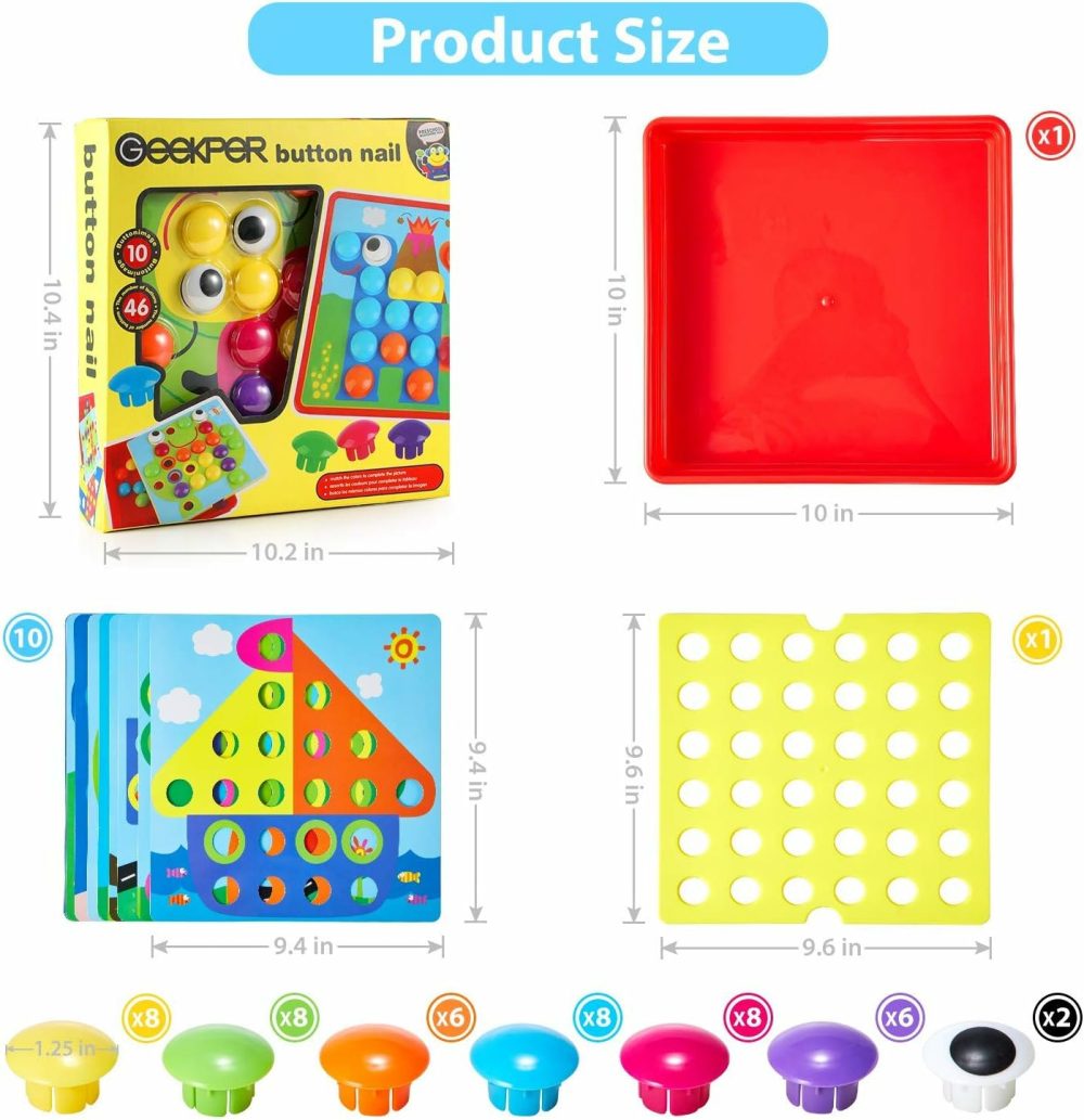 Button Art Toys For Toddlers  Color Matching Mosaic Pegboard  Early Learning Educational Toys For 3  4  5  6 Year Old Kids Boys And Girls Christmas Gifts  10 Pictures And 58 Buttons  |  Mosaics All Toys Mosaics