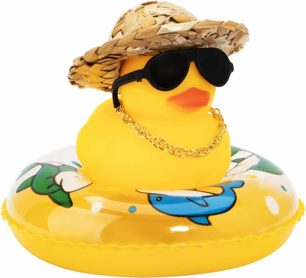 Car Rubber Duck  Yellow Duck Decoration Dashboard With Sun Hat Swim Ring Necklace Sunglasses For Car Dashboard Decorations  |  Bath Toys All Toys Bath Toys