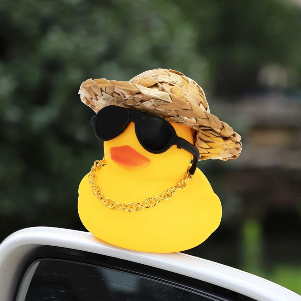 Car Rubber Duck  Yellow Duck Decoration Dashboard With Sun Hat Swim Ring Necklace Sunglasses For Car Dashboard Decorations  |  Bath Toys All Toys Bath Toys