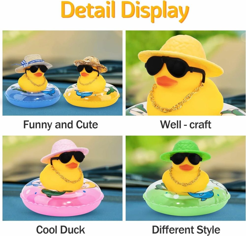 Car Rubber Duck  Yellow Duck Decoration Dashboard With Sun Hat Swim Ring Necklace Sunglasses For Car Dashboard Decorations  |  Bath Toys All Toys Bath Toys