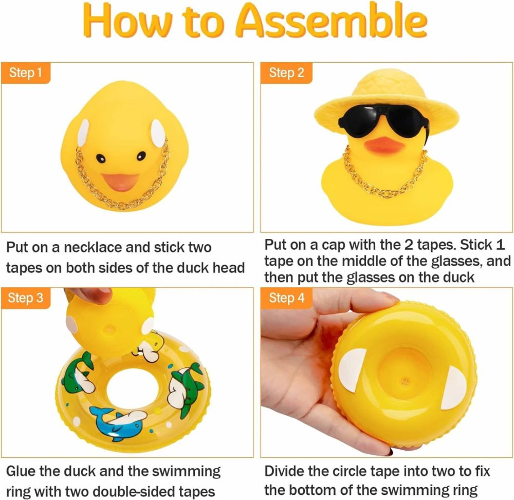 Car Rubber Duck  Yellow Duck Decoration Dashboard With Sun Hat Swim Ring Necklace Sunglasses For Car Dashboard Decorations  |  Bath Toys All Toys Bath Toys