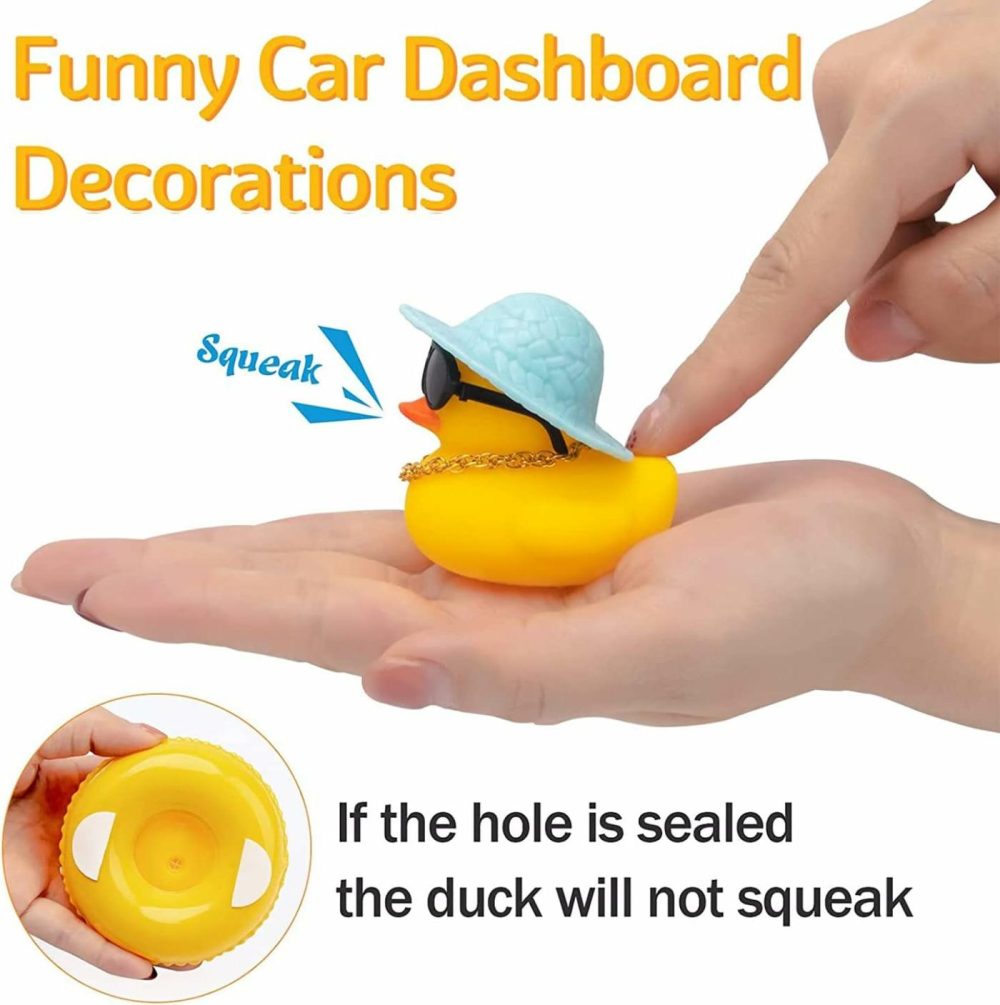 Car Rubber Duck  Yellow Duck Decoration Dashboard With Sun Hat Swim Ring Necklace Sunglasses For Car Dashboard Decorations  |  Bath Toys All Toys Bath Toys