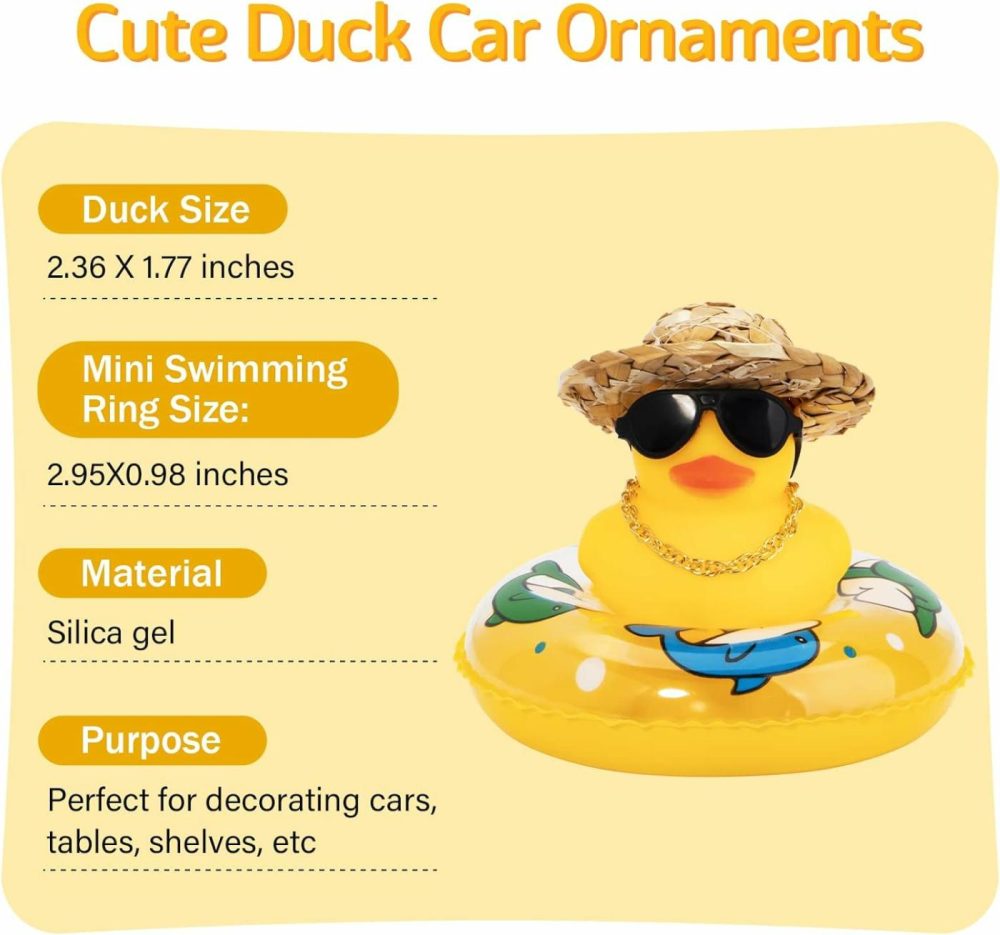 Car Rubber Duck  Yellow Duck Decoration Dashboard With Sun Hat Swim Ring Necklace Sunglasses For Car Dashboard Decorations  |  Bath Toys All Toys Bath Toys