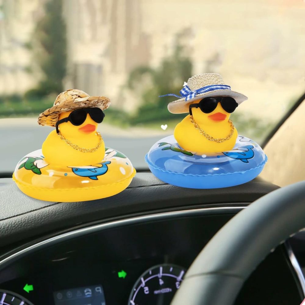 Car Rubber Duck  Yellow Duck Decoration Dashboard With Sun Hat Swim Ring Necklace Sunglasses For Car Dashboard Decorations  |  Bath Toys All Toys Bath Toys