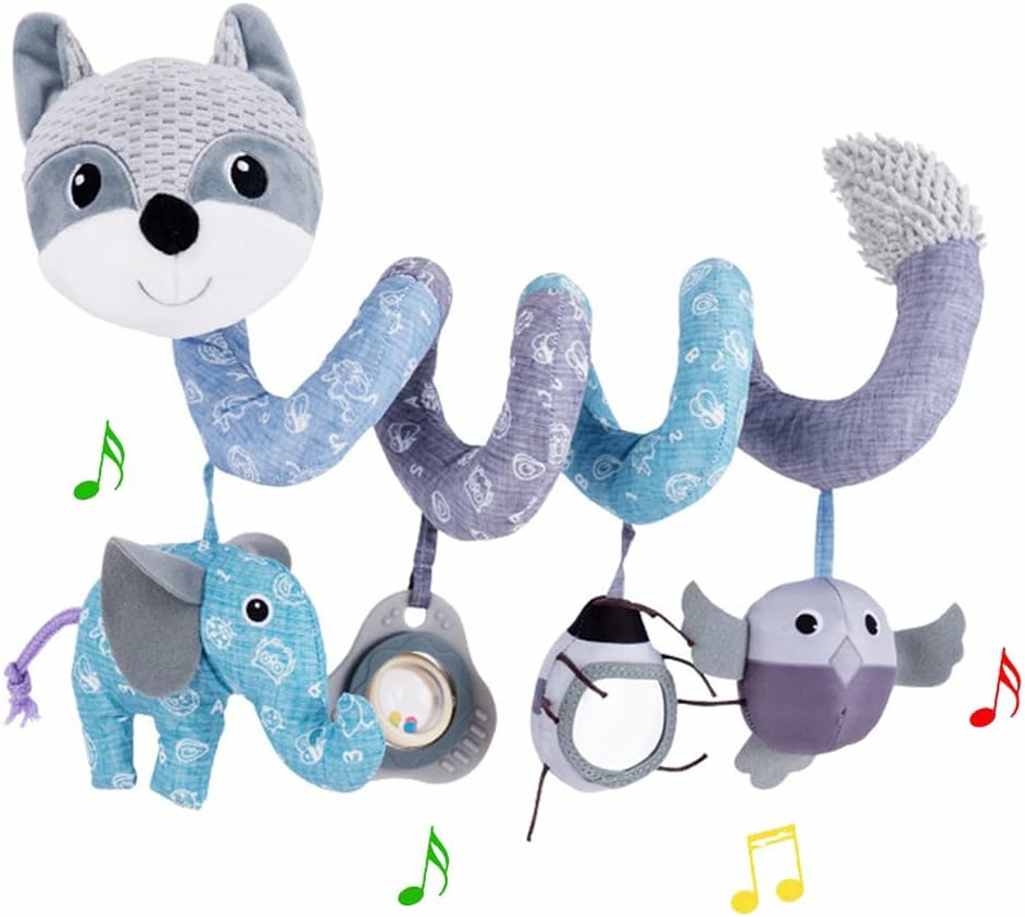 Car Seat Toys  Baby Plush Spiral Hanging Toys For Stroller Crib Bar Bassinet Car Seat Mobile With Musical Owl Bb Squeaker Elephant- Gray Fox  |  Car Seat & Stroller Toys All Toys Car Seat & Stroller Toys