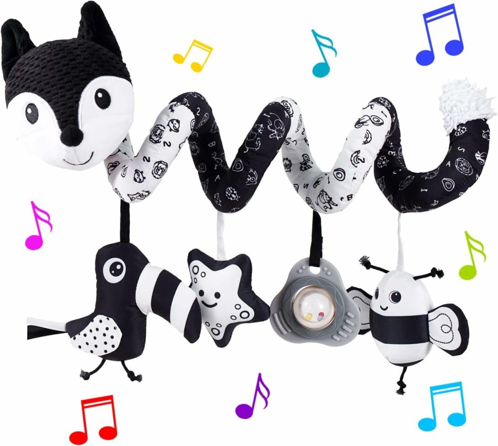 Car Seat Toys  Infant Baby Black Fox Spiral Plush Activity Hanging Toys For Car Seat Stroller Bar Crib Bassinet Mobile With Music Box Bb Squeaker And Rattles（Black）  |  Car Seat & Stroller Toys All Toys Black