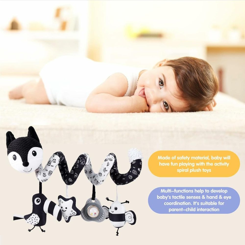 Car Seat Toys  Infant Baby Black Fox Spiral Plush Activity Hanging Toys For Car Seat Stroller Bar Crib Bassinet Mobile With Music Box Bb Squeaker And Rattles（Black）  |  Car Seat & Stroller Toys All Toys Black