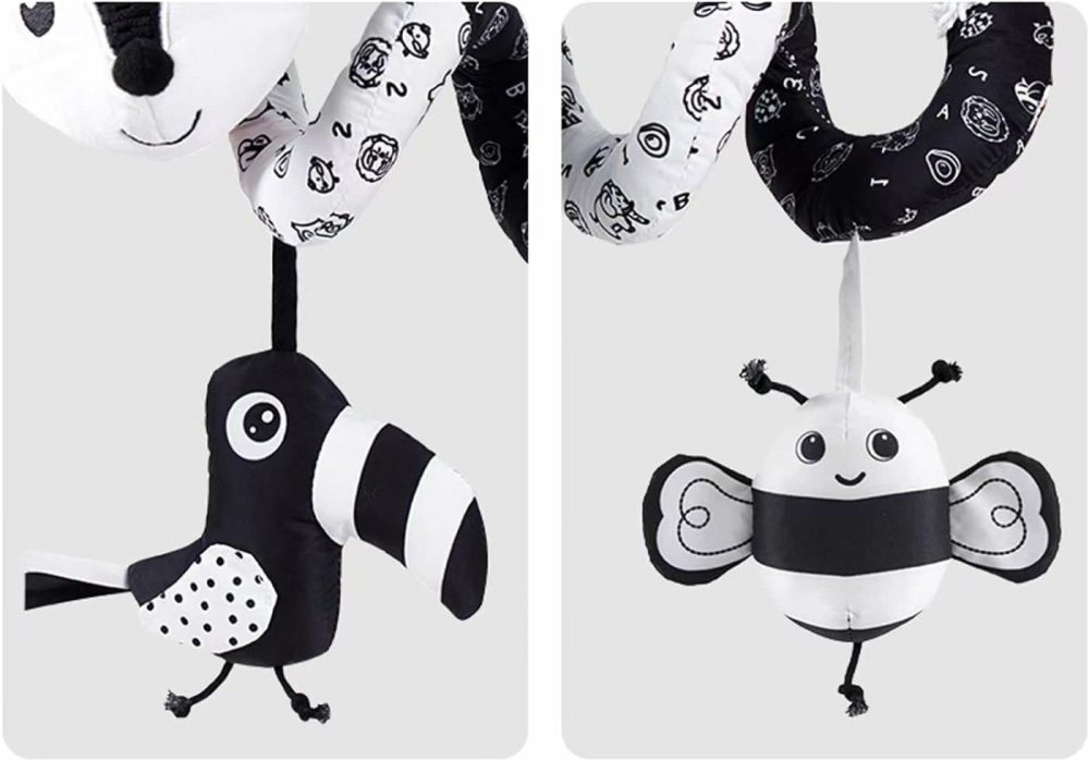 Car Seat Toys  Infant Baby Black Fox Spiral Plush Activity Hanging Toys For Car Seat Stroller Bar Crib Bassinet Mobile With Music Box Bb Squeaker And Rattles（Black）  |  Car Seat & Stroller Toys All Toys Black