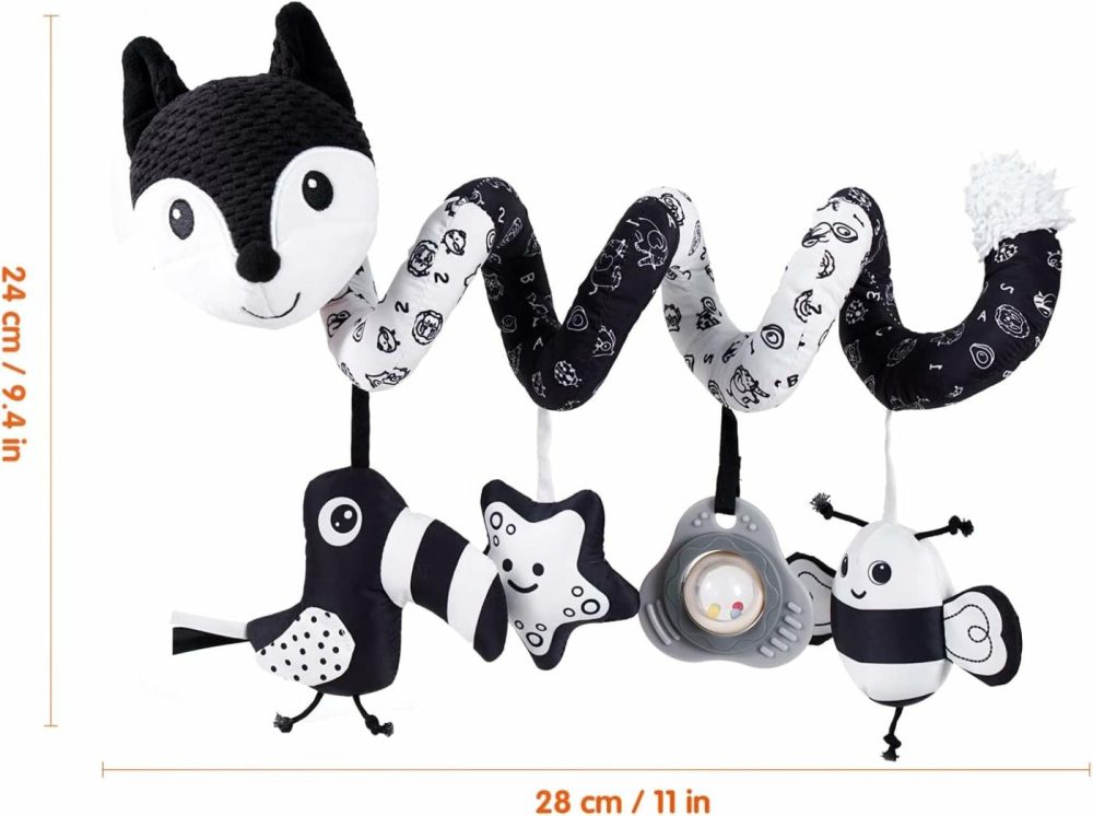 Car Seat Toys  Infant Baby Black Fox Spiral Plush Activity Hanging Toys For Car Seat Stroller Bar Crib Bassinet Mobile With Music Box Bb Squeaker And Rattles（Black）  |  Car Seat & Stroller Toys All Toys Black