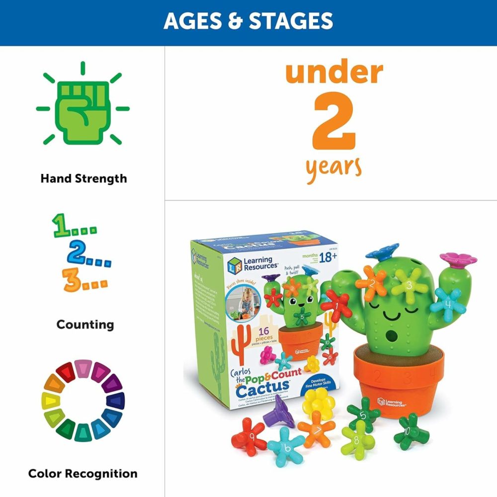 Carlos The Pop & Count Cactus,Toddler Learning Toys  Preschool Toys  Educational Toys For Kids  Cactus Toys For Kids  Age 18+ Months,16 Pieces  |  Sorting & Stacking Toys All Toys Sorting & Stacking Toys